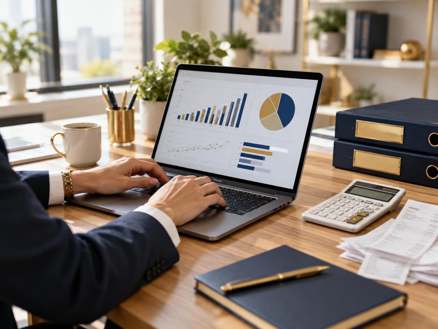 Accountant working on bookkeeping at a laptop